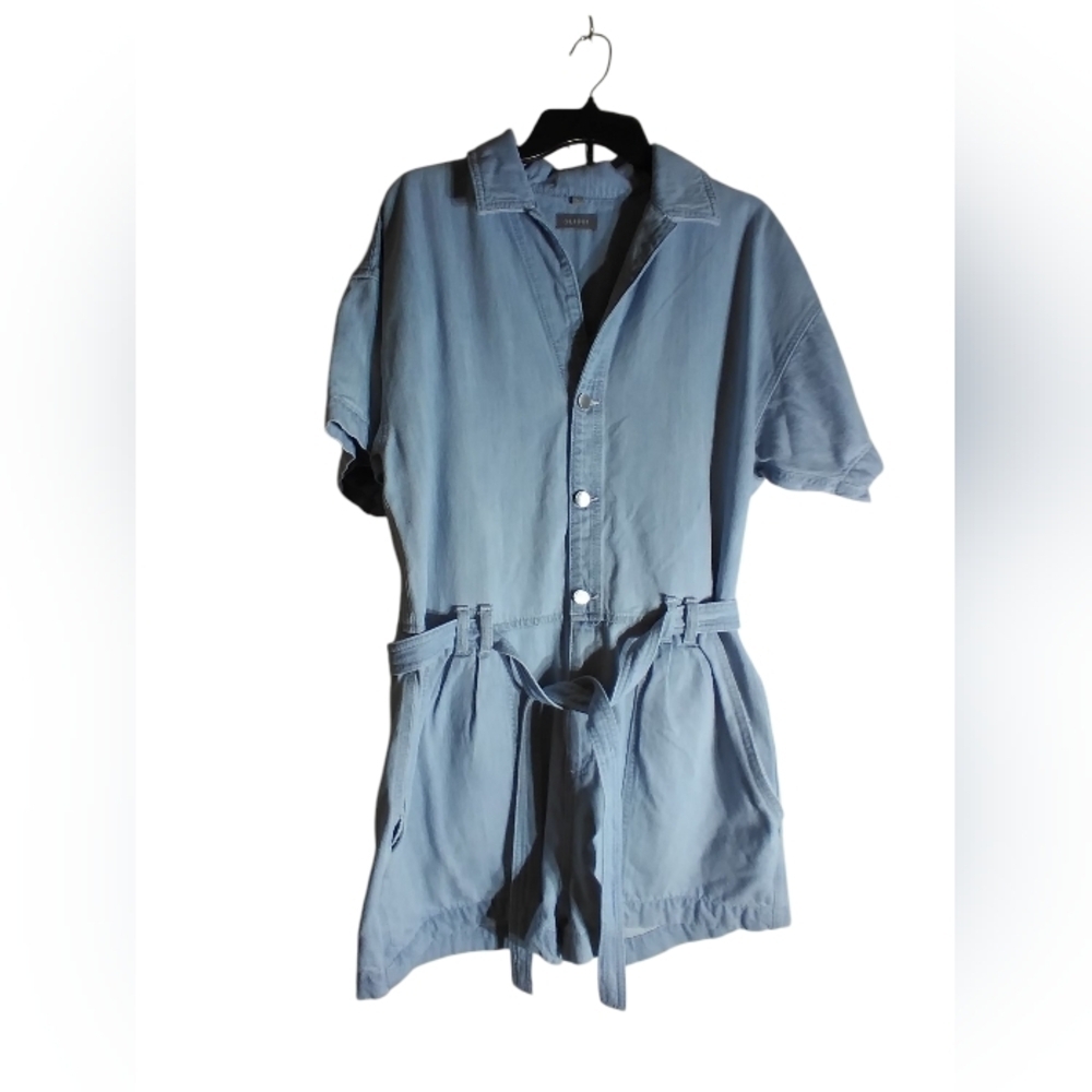 DL1961Light Blue Denim Button-Up Romper With Belt Womens Size Large